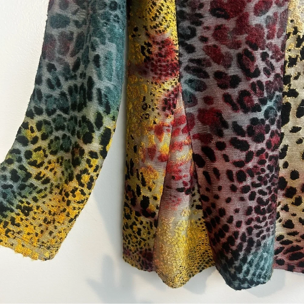 Vintage Concept Multicolor Animal Print Long Sleeve Tunic Boho Top Size Small